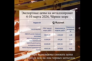 Экспортные цены на стальную заготовку на Чёрном море снизились, следуя мировой тенденции