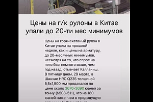 Цены на г/к рулоны в Китае - на уровне 20-ти месячных минимумов