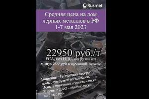 Средняя цена на лом черных металлов 1-7 мая, снижение на 500 руб.