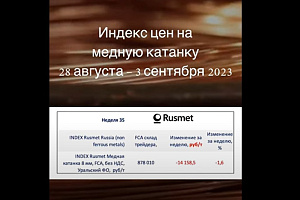 Недельный индекс цен на медную катанку потерял больше 14 тыс.руб.28 августа-3 сентября