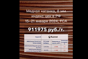 Медная катанка опустилась в цене почти на 12 тыс.руб. 15-21 января