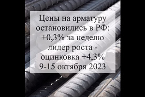 Цены на арматуру почти остановили свой рост в РФ 9-15 октября, только оцинковка продолжает расти