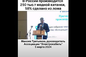 В России производится 250 тыс.т медной катанки, большая часть сделана из лома