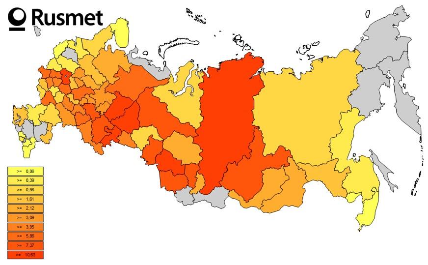 Погрузка лома черных металлов российским потребителям РФ на 34 неделе 2021 г.